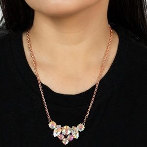 NEW Vintage Rose Gold Iridescent Diamond Rhinestone Necklace & Earrings Jewelry